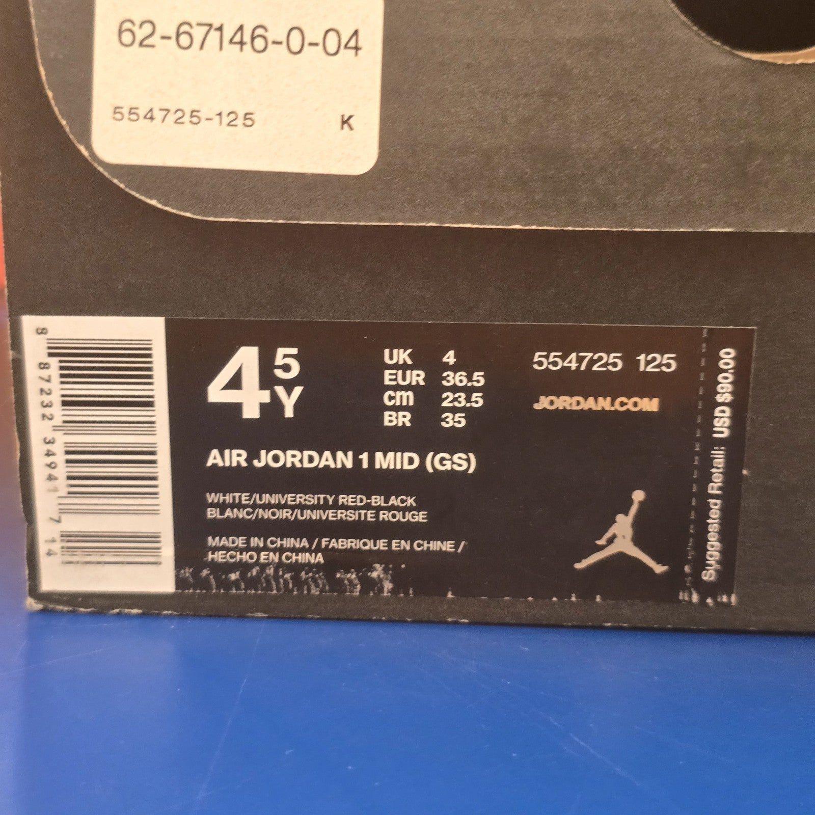 Jordan 1 Mid Bred Multi Color GS SZ 4.5Y