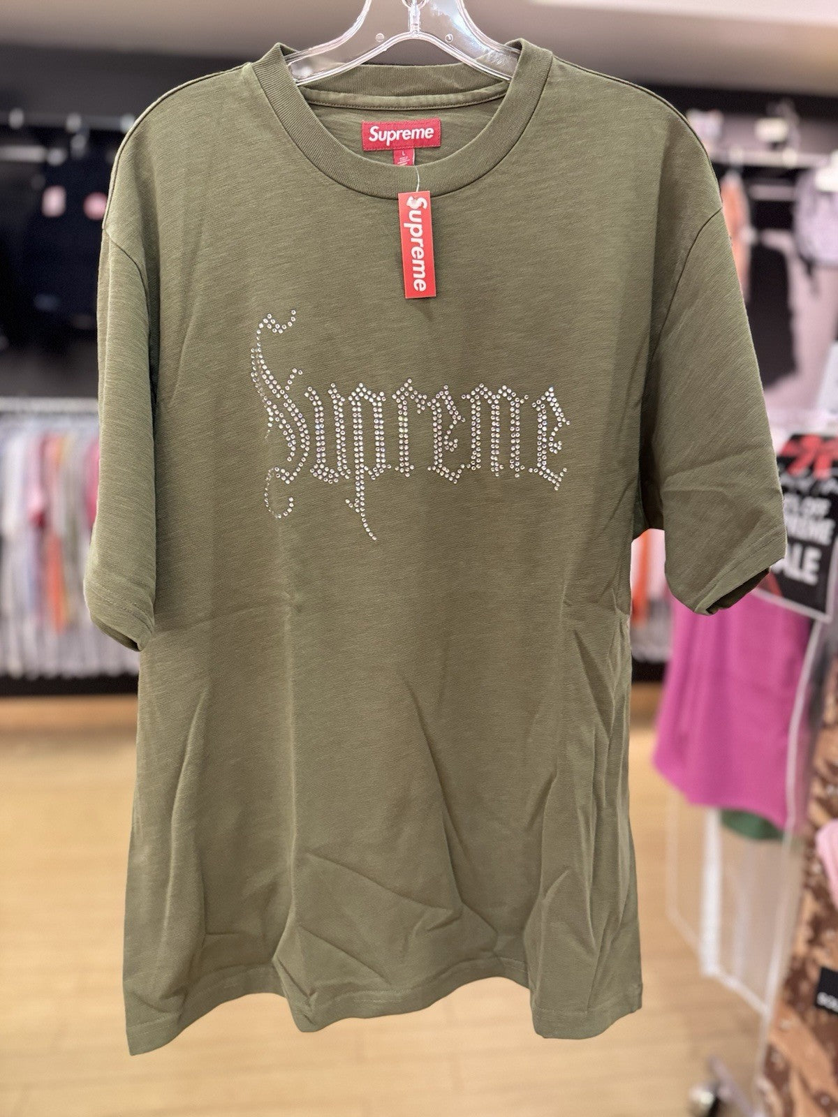 Supreme Rhinestone S/S Top Olive Size Large