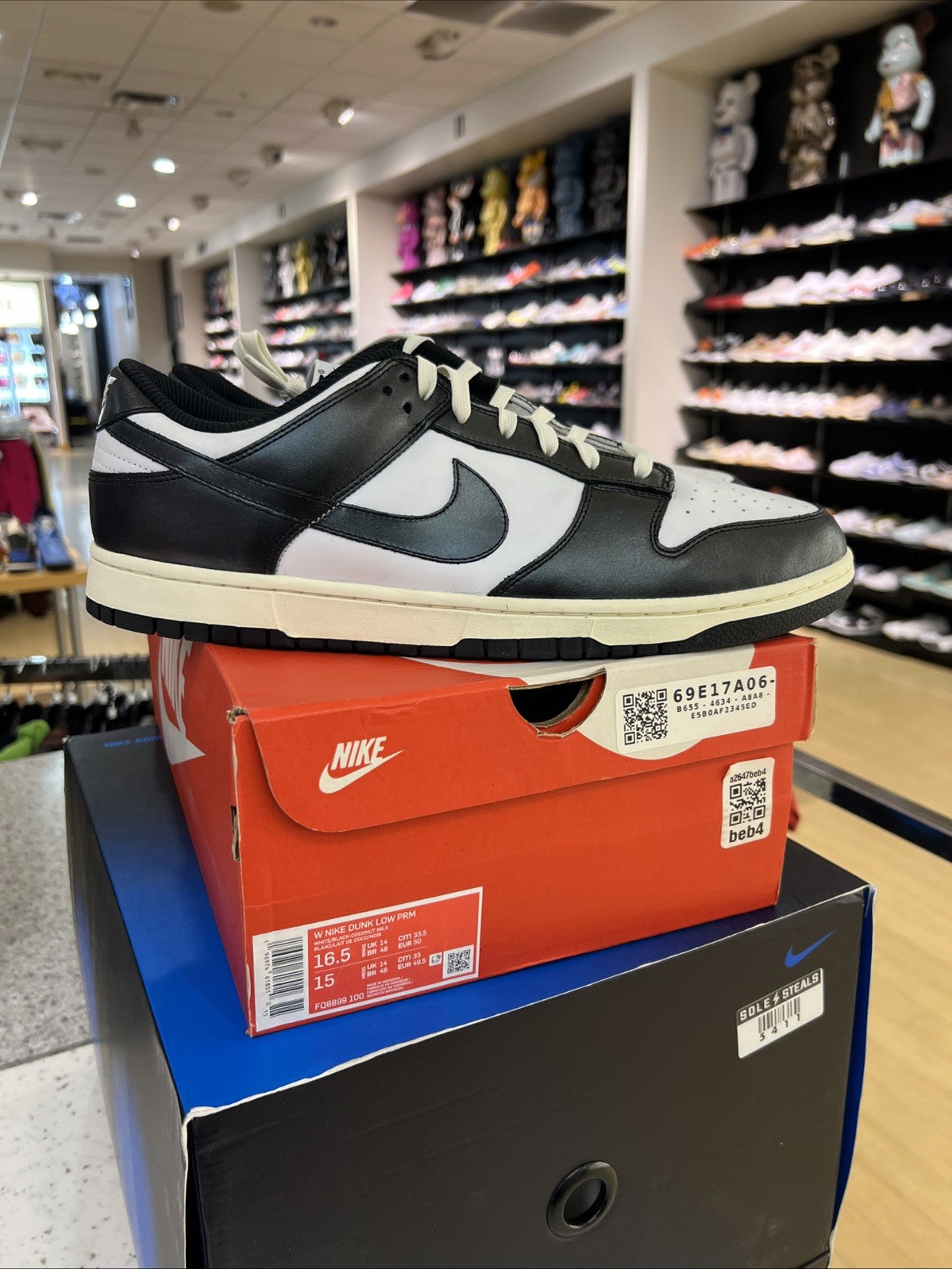 Nike Dunk Low PRM "Vintage Panda" Black White Sz 16.5W/15M