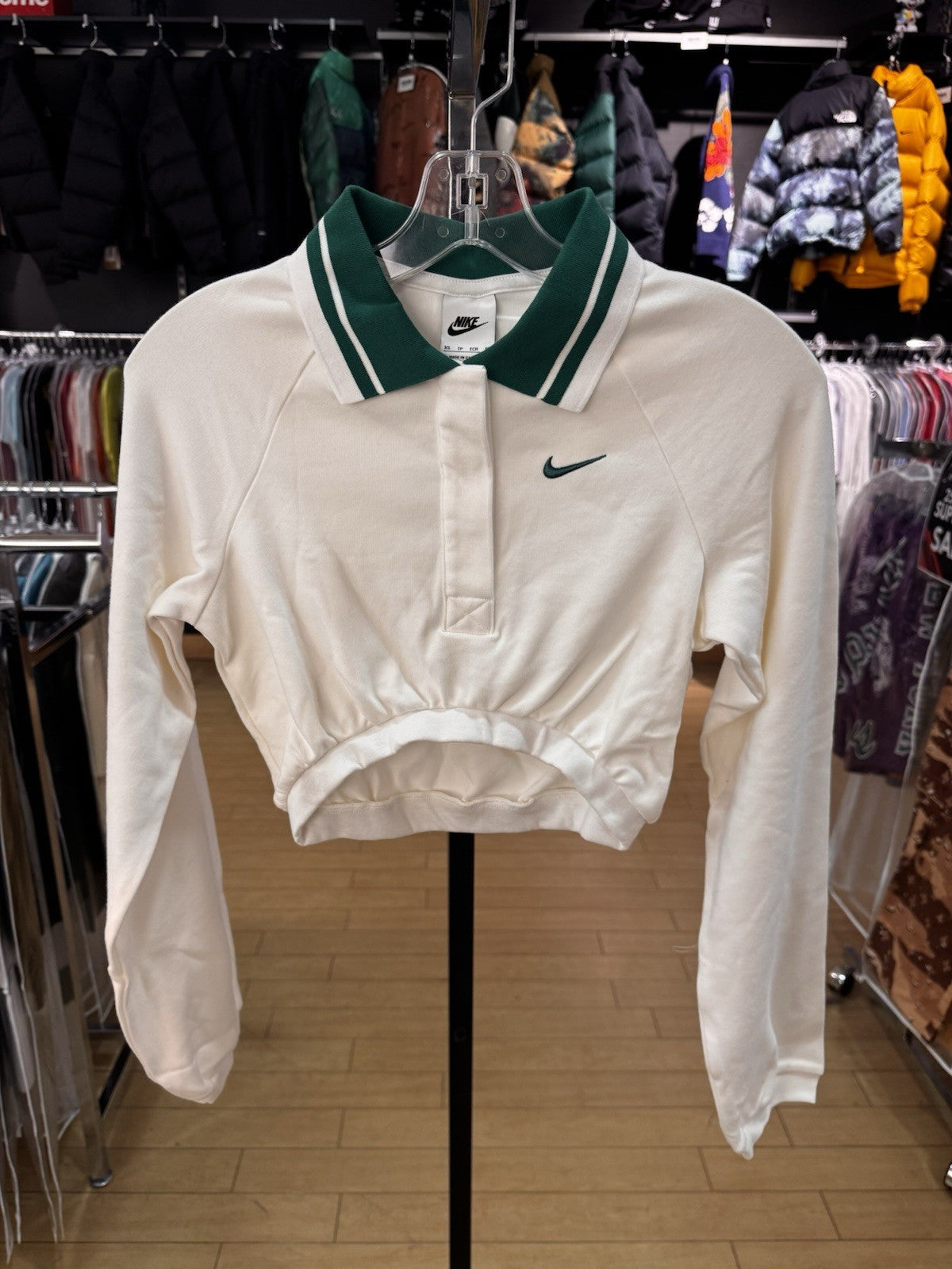 Nike Sportswear Collection Cropped Long Sleeve Polo Sail Size XS