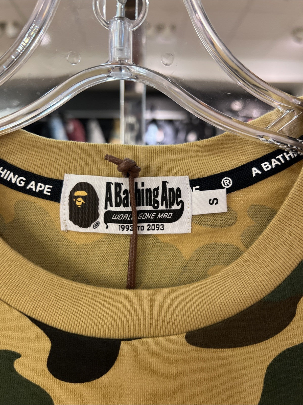 A Bathing Ape Yellow Camo Bape College T Shirt Size Small