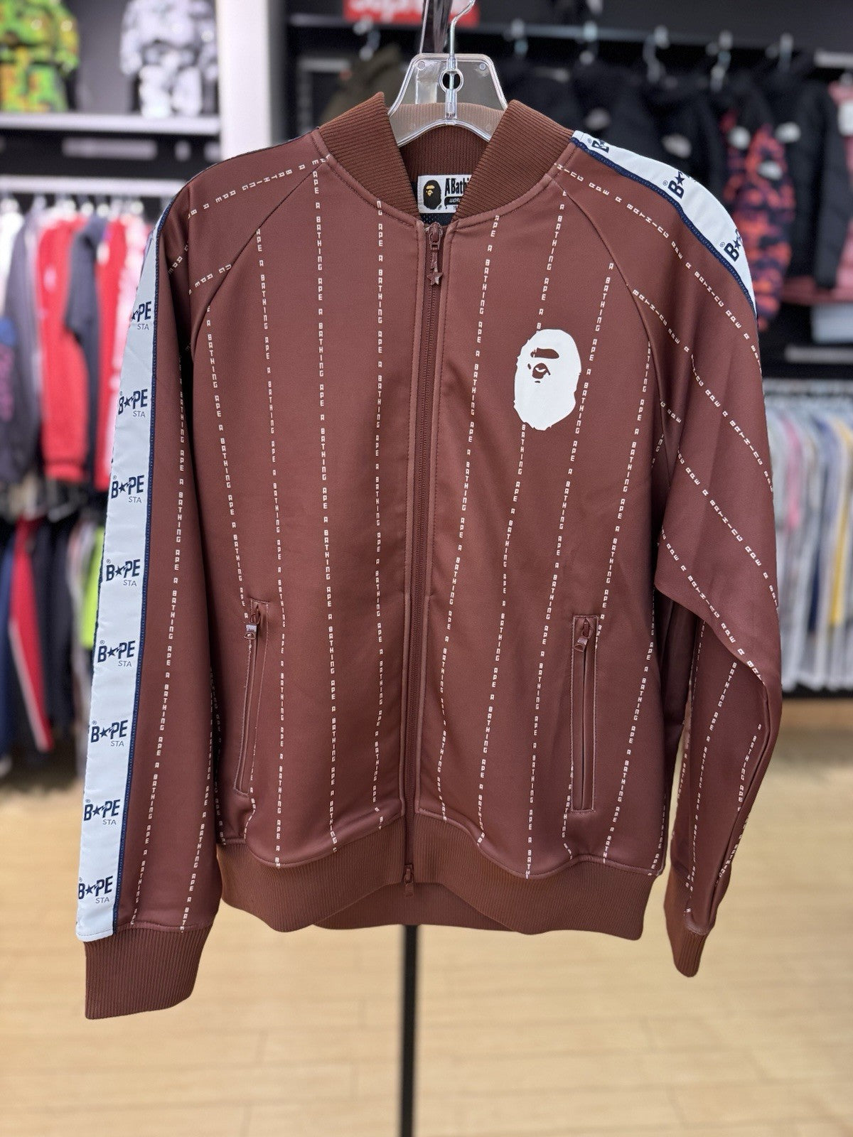 Bape Text Stripe Jersey Top Brown Size Small