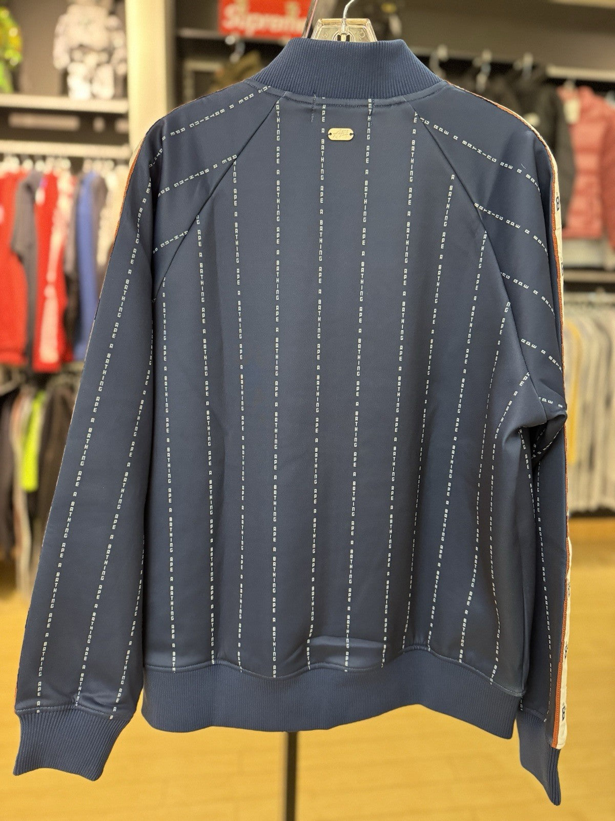 Bape Text Stripe Jersey Top Navy Size Medium 