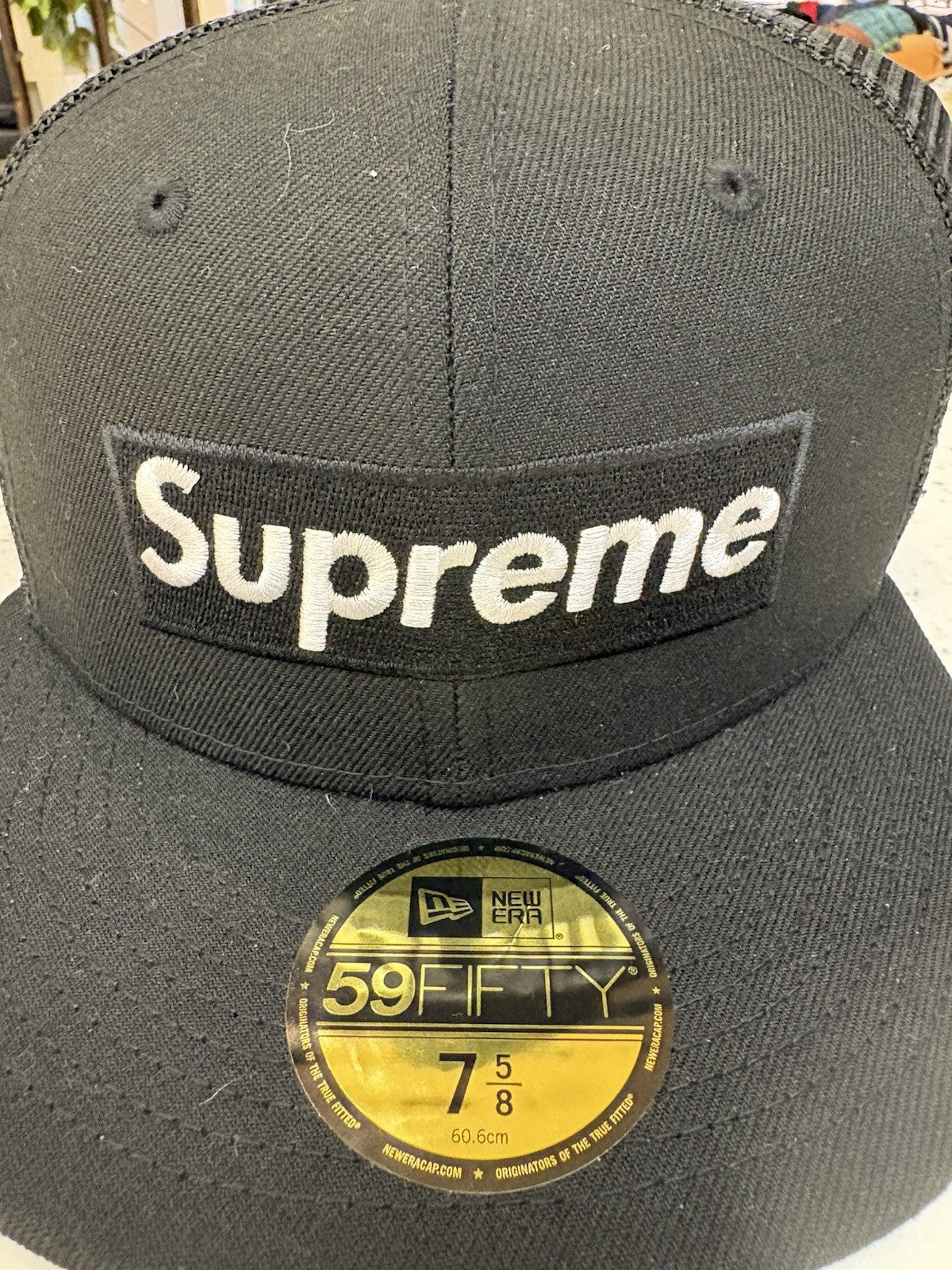 Supreme Box Logo Black Mesh Back New Era Size 7 5/8