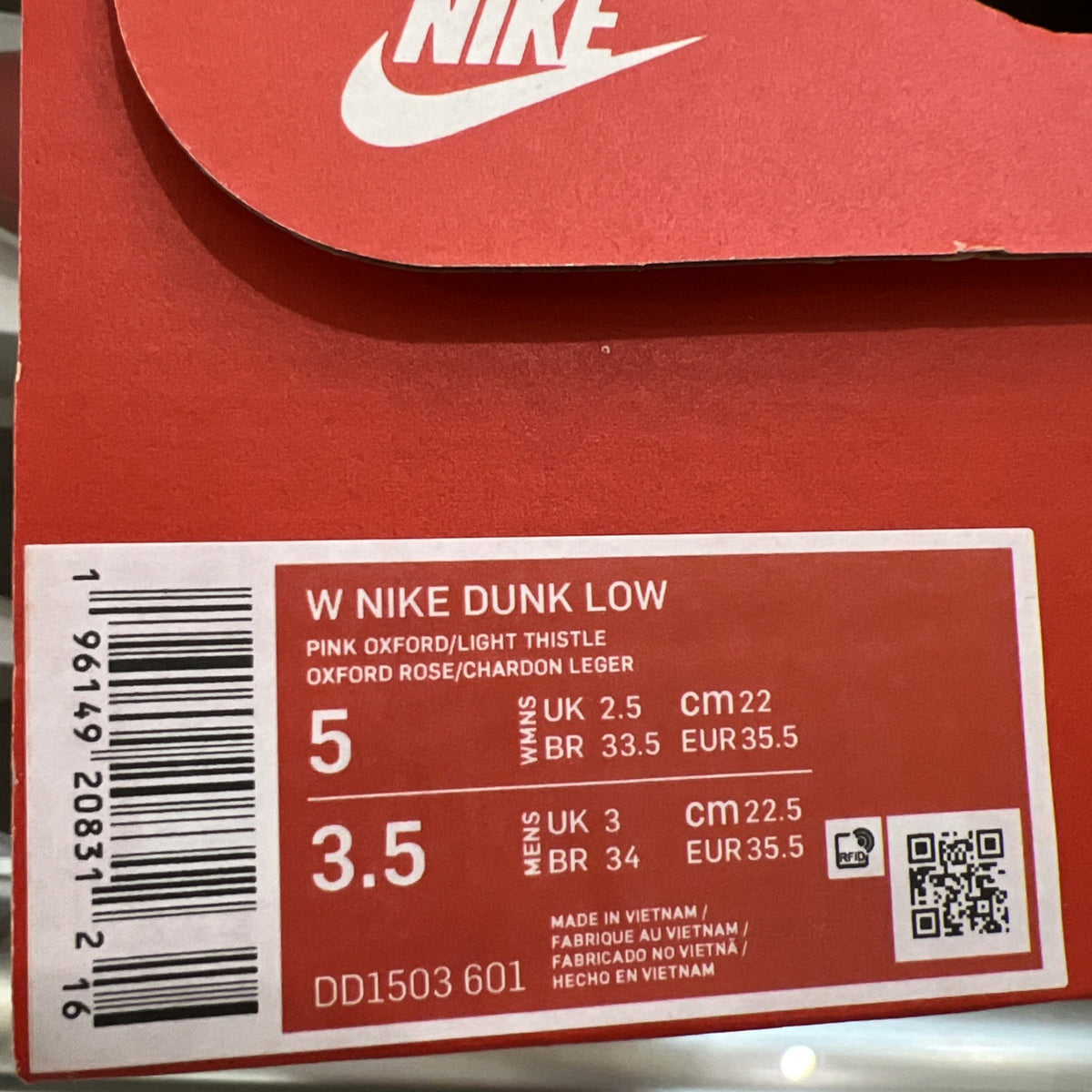Nike Dunk Low Pink Oxford Women's Sz 5
