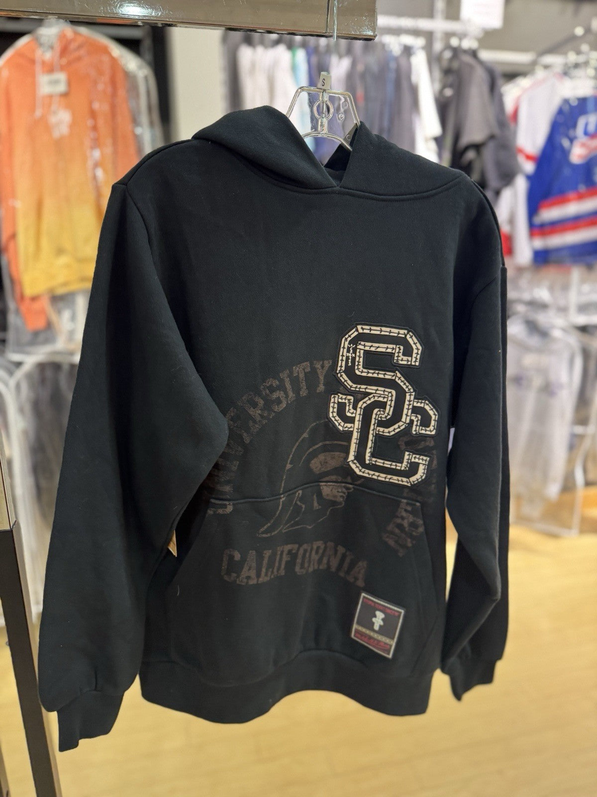Travis Scott X Mitchell & Ness USC Trojans Overlap Pullover Hoodie Black Size S