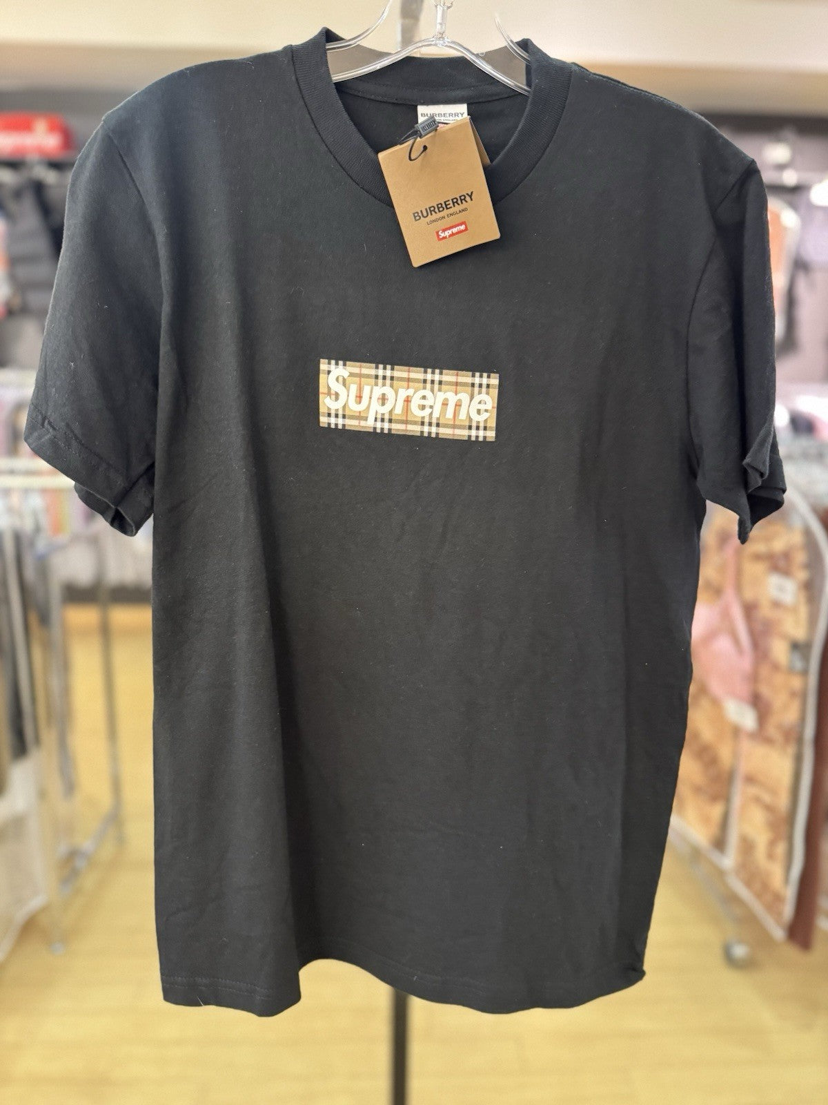 Supreme Burberry Box Logo Black T Shirt Tee size Small