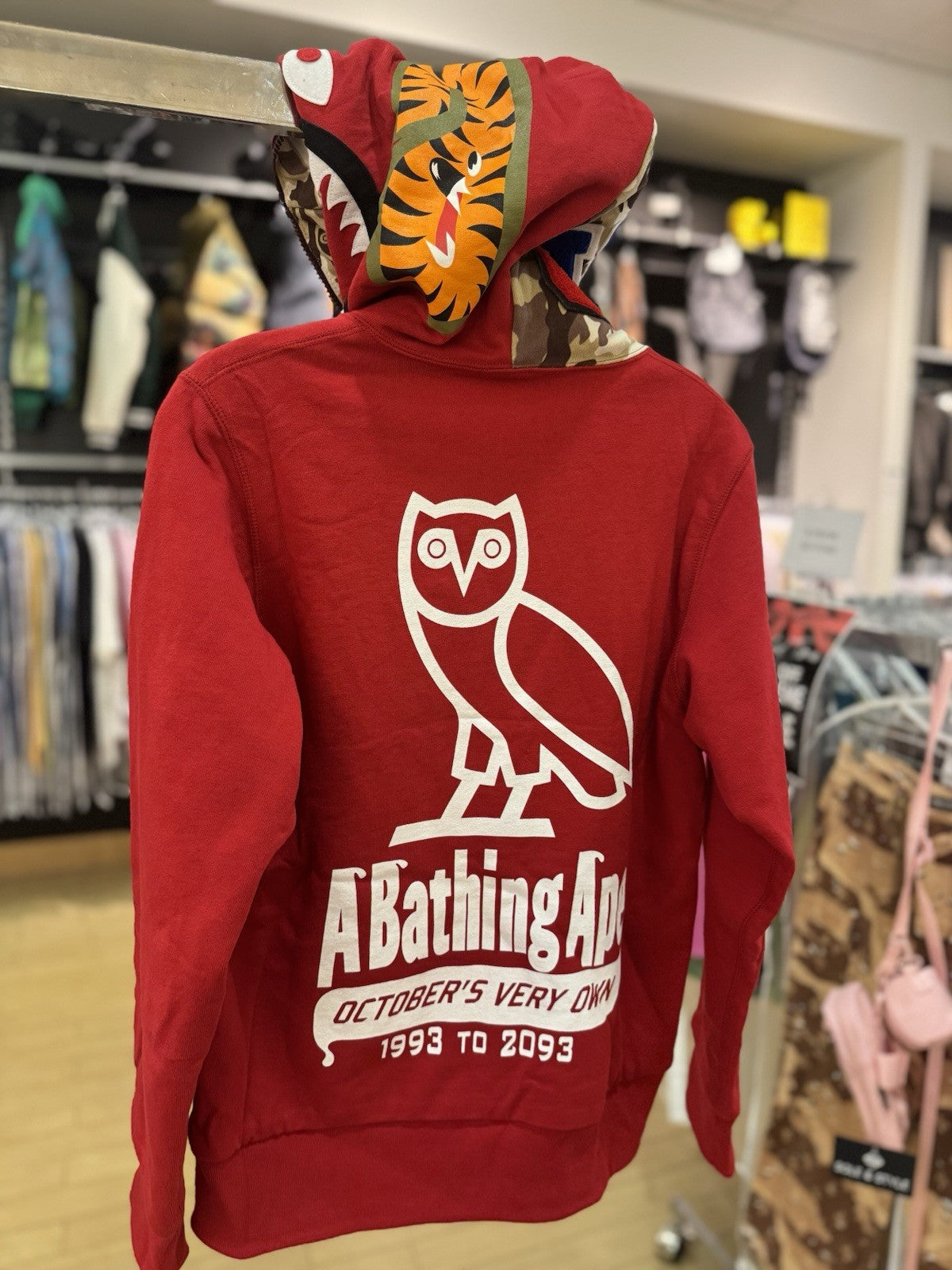 Bape X Ovo Woodland Camo Shark Reversible Full Zip Hoodie Red Size Small