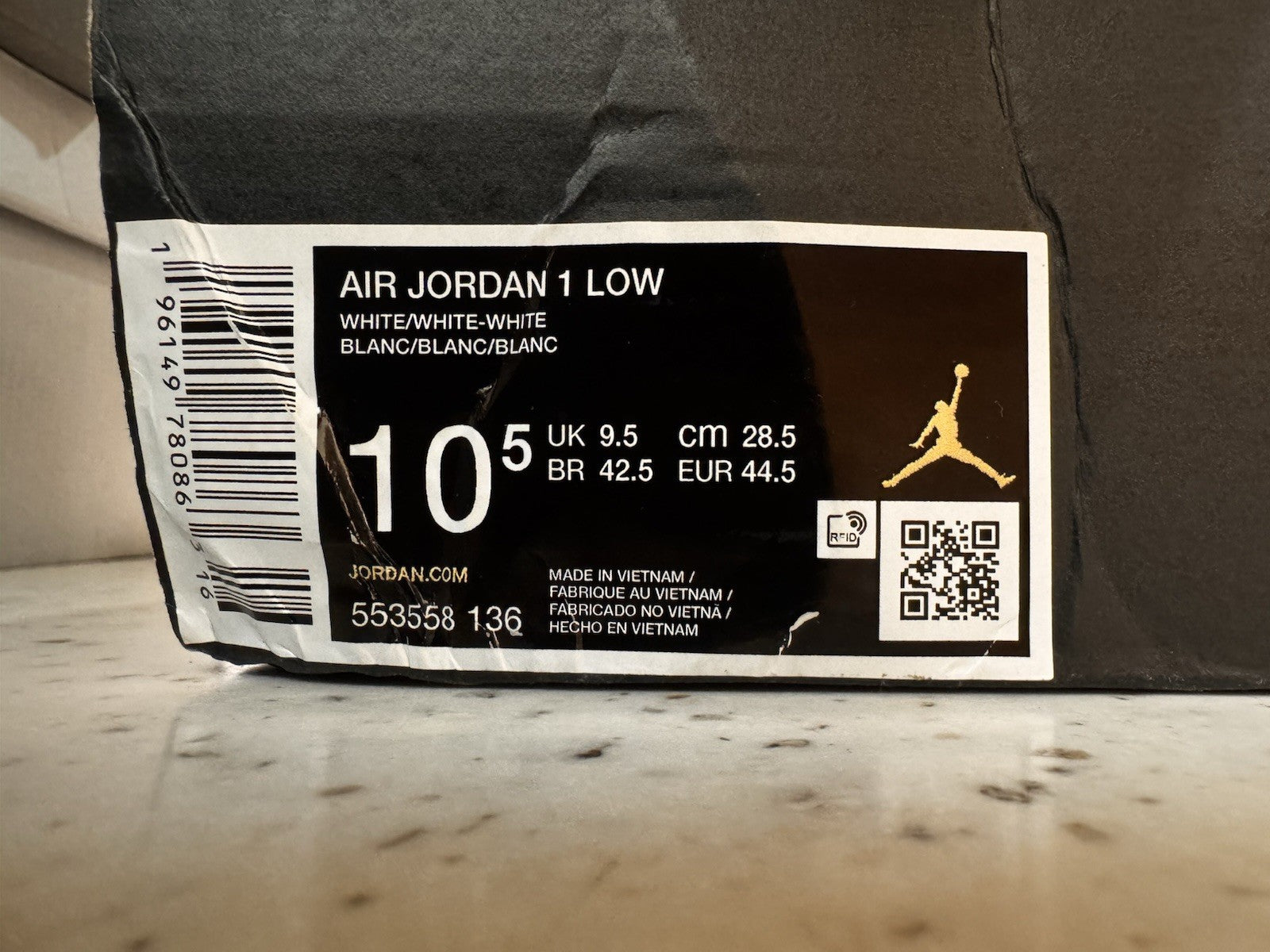 Jordan 1 Low Triple White Size 10.5