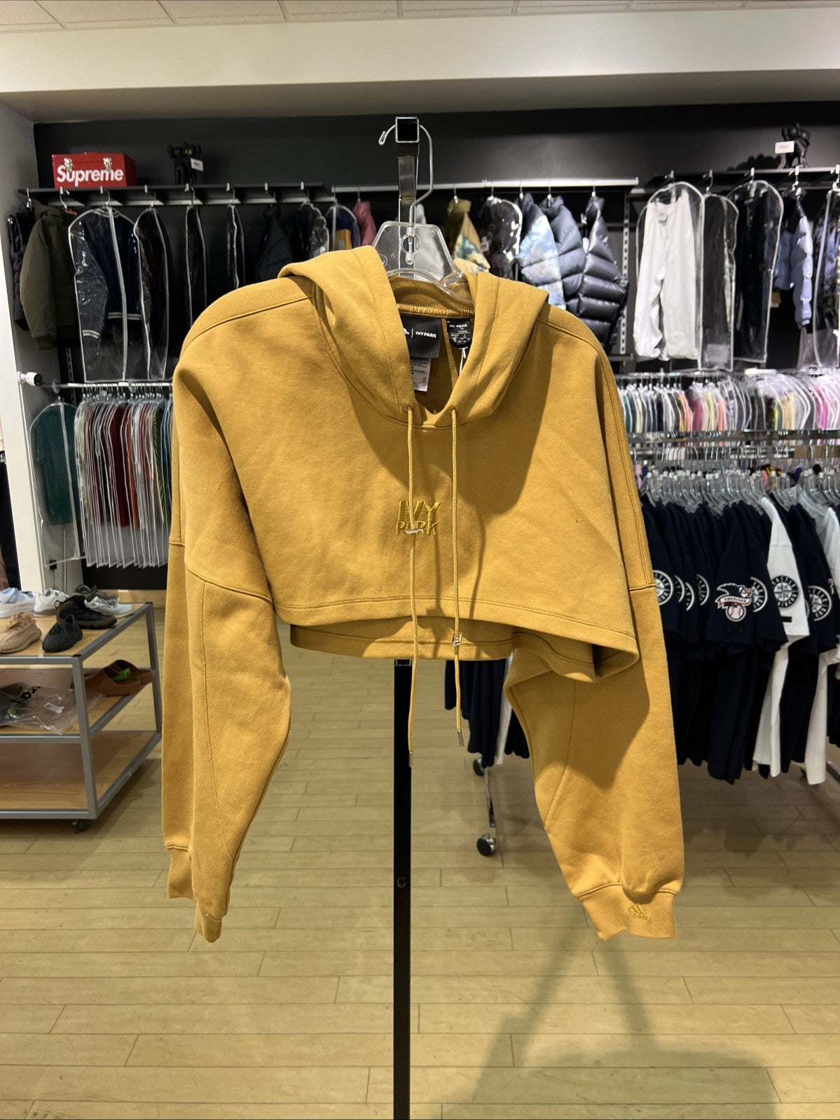 Adidas x Ivy Park Mustard Yellow Cropped Hoodie Sweatshirt Asian Sizing Sz S