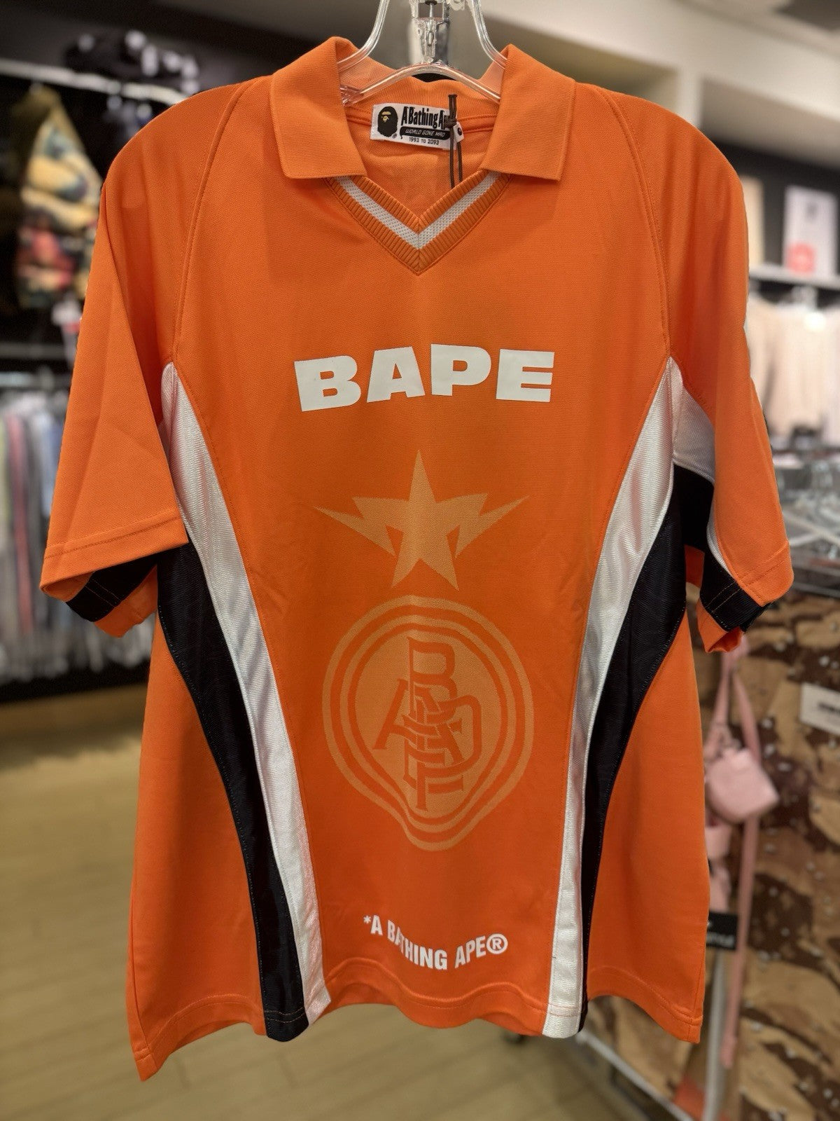 Bape Multi Logo Relaxed Fit Soccer Jersey Orange Size Small