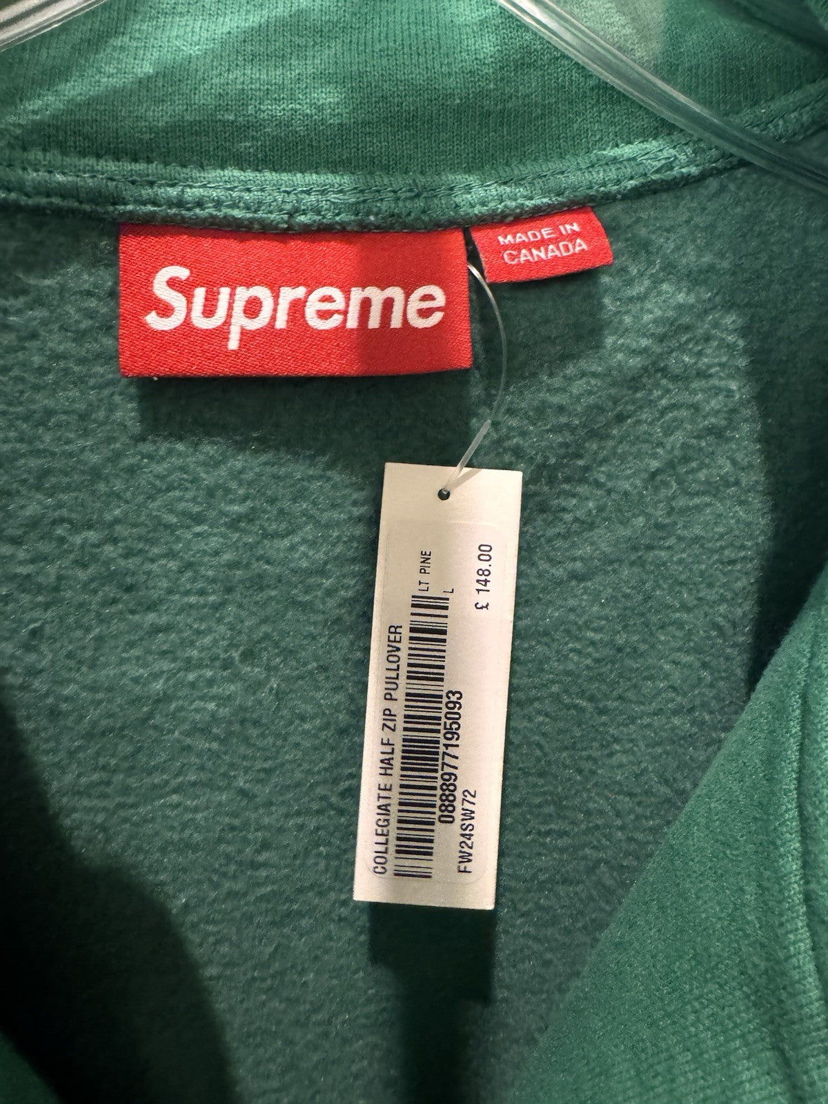 Supreme Collegiate Half Zip Pullover Light Pine Size L