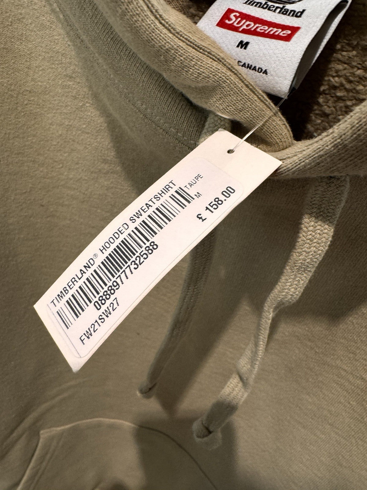 Supreme Timberland Hooded Sweatshirt Taupe Size M