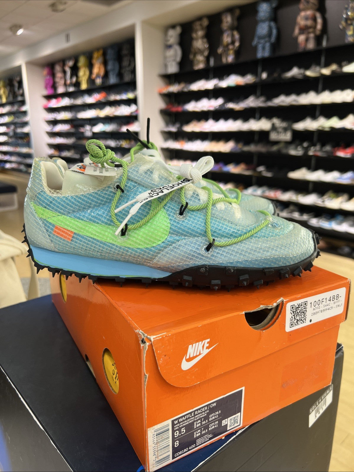 Off-White Nike Waffle Racer Vivid Sky Womens Sz 9.5/8M DEFECT
