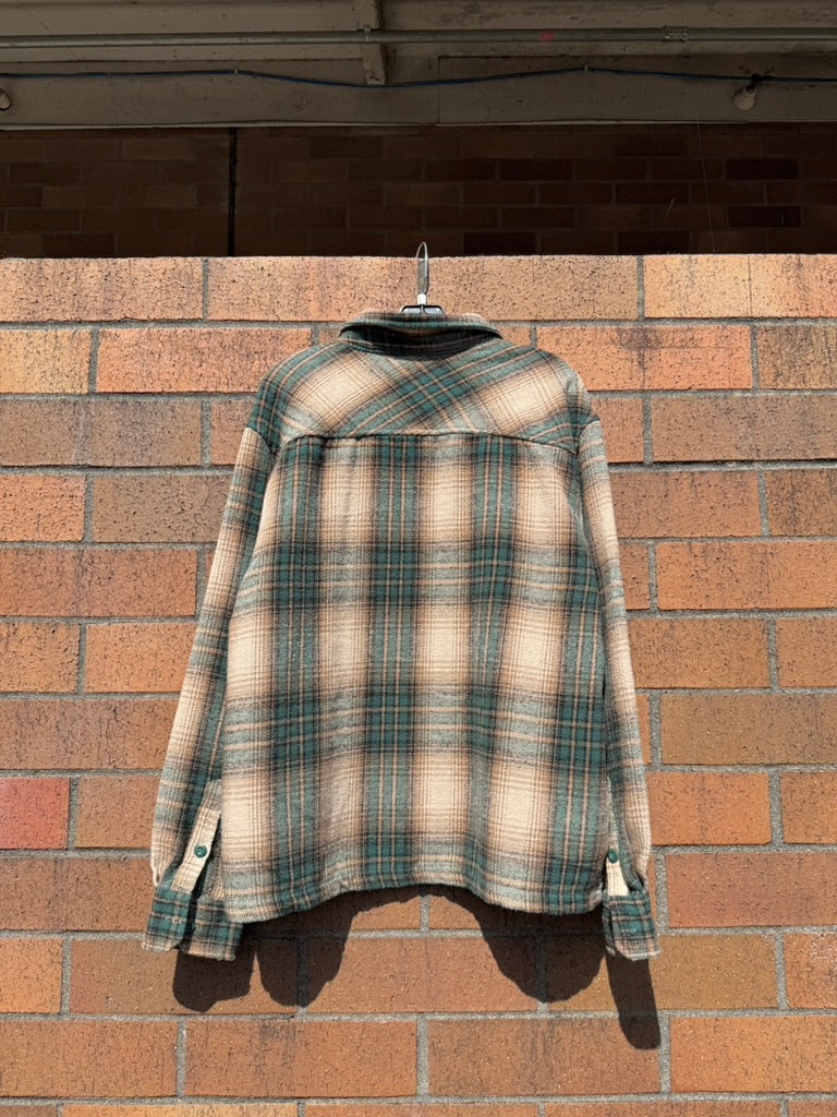 Saints Studio Tan / Green Plaid Flannel Size L