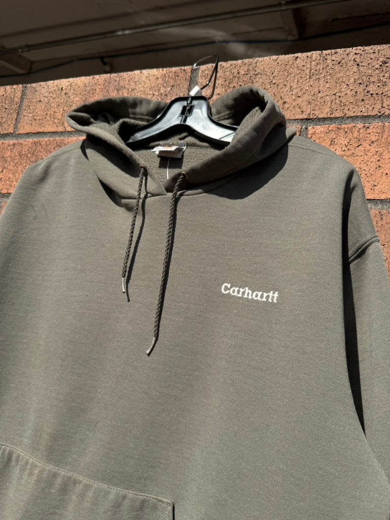Y2K Carhartt Thrashed Olive Green Hoodie Size L