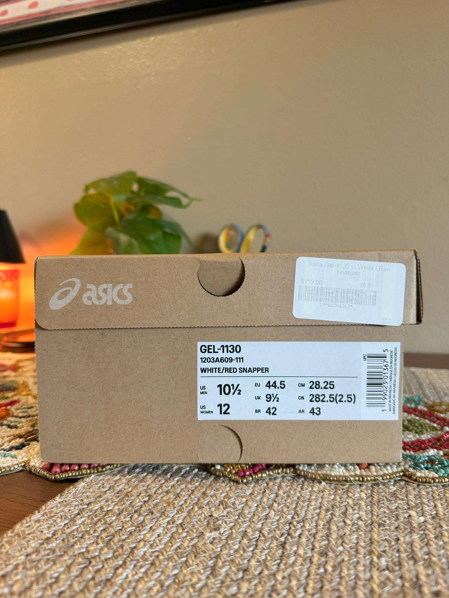 Asics Gel-1130 White Red Snapper Size 10.5
