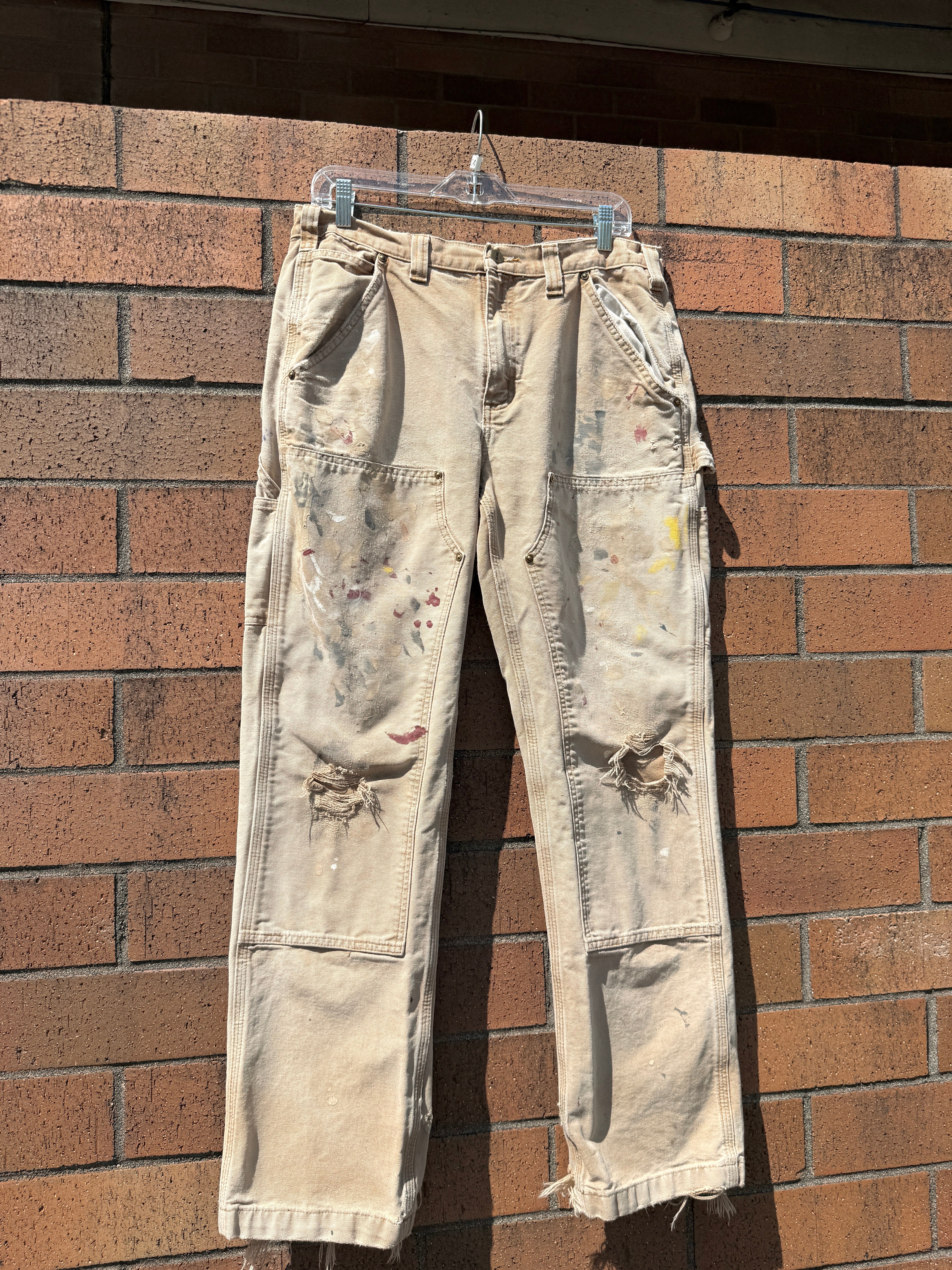 2014 Carhartt Relaxed Fit Tan Thrashed Double Knees Size 34x32