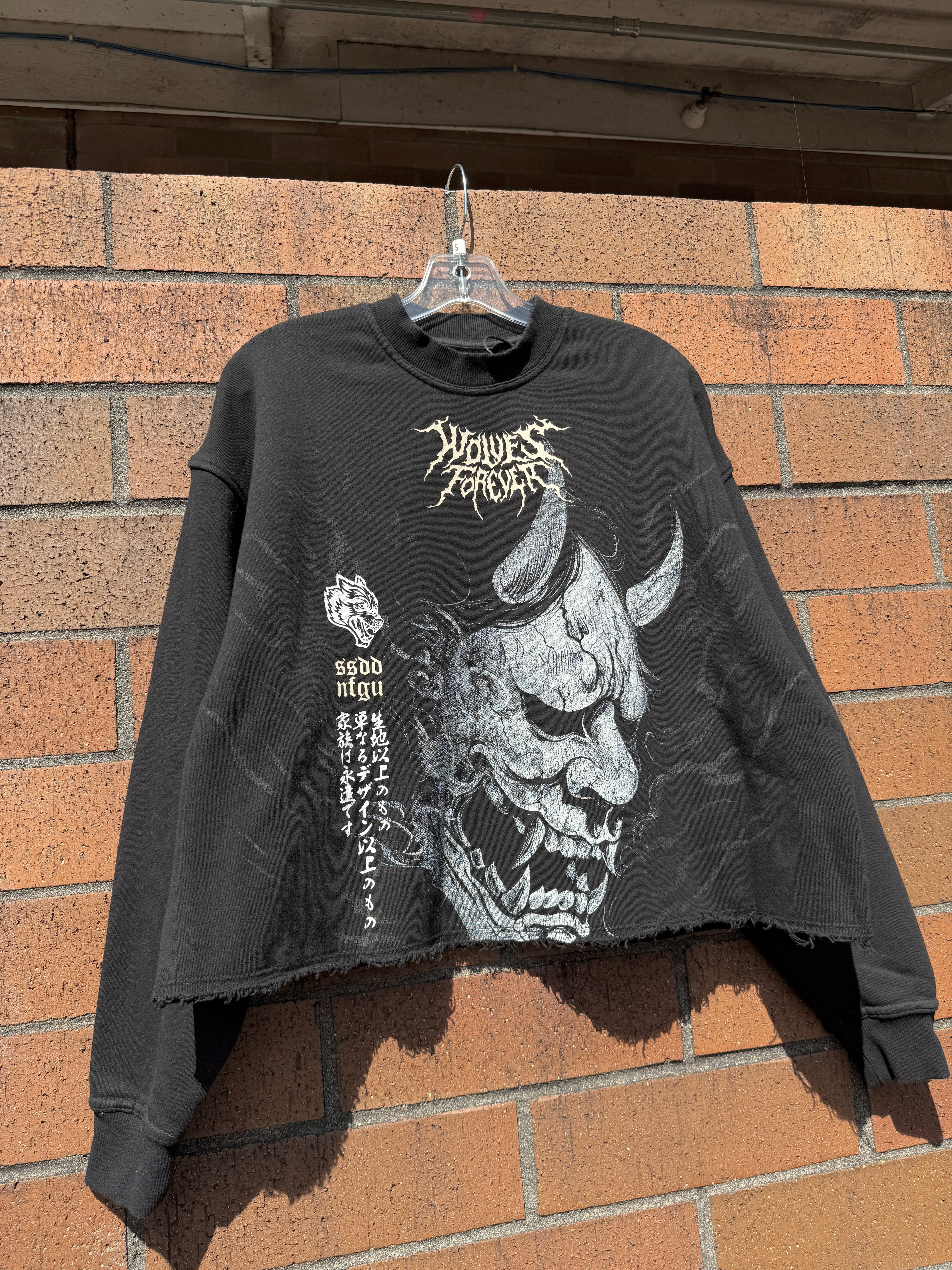 Darc Sport Hannya Inferno Raw Hem Box Cut Crewneck Black Sun Fade Size Small