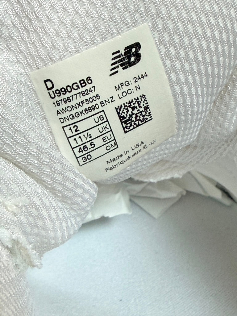 New Balance 990v6 MiUSA White Sea Salt Size 12
