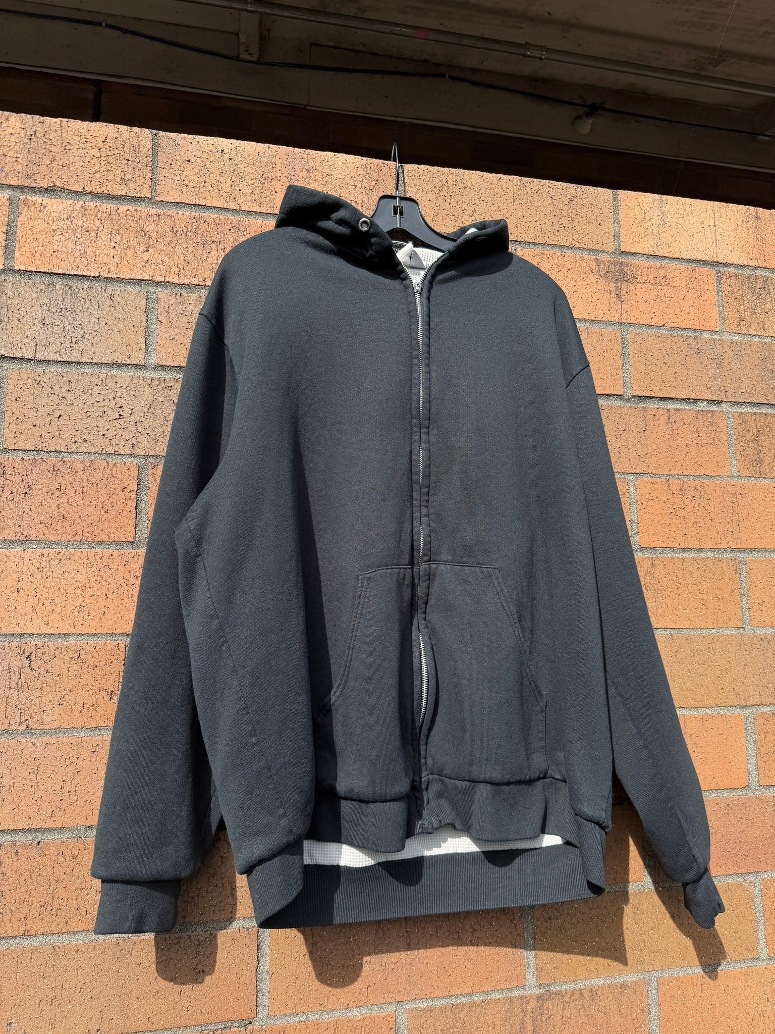 90s Muleskins Black Waffle Lined Zip Up Hoodie Sz XL