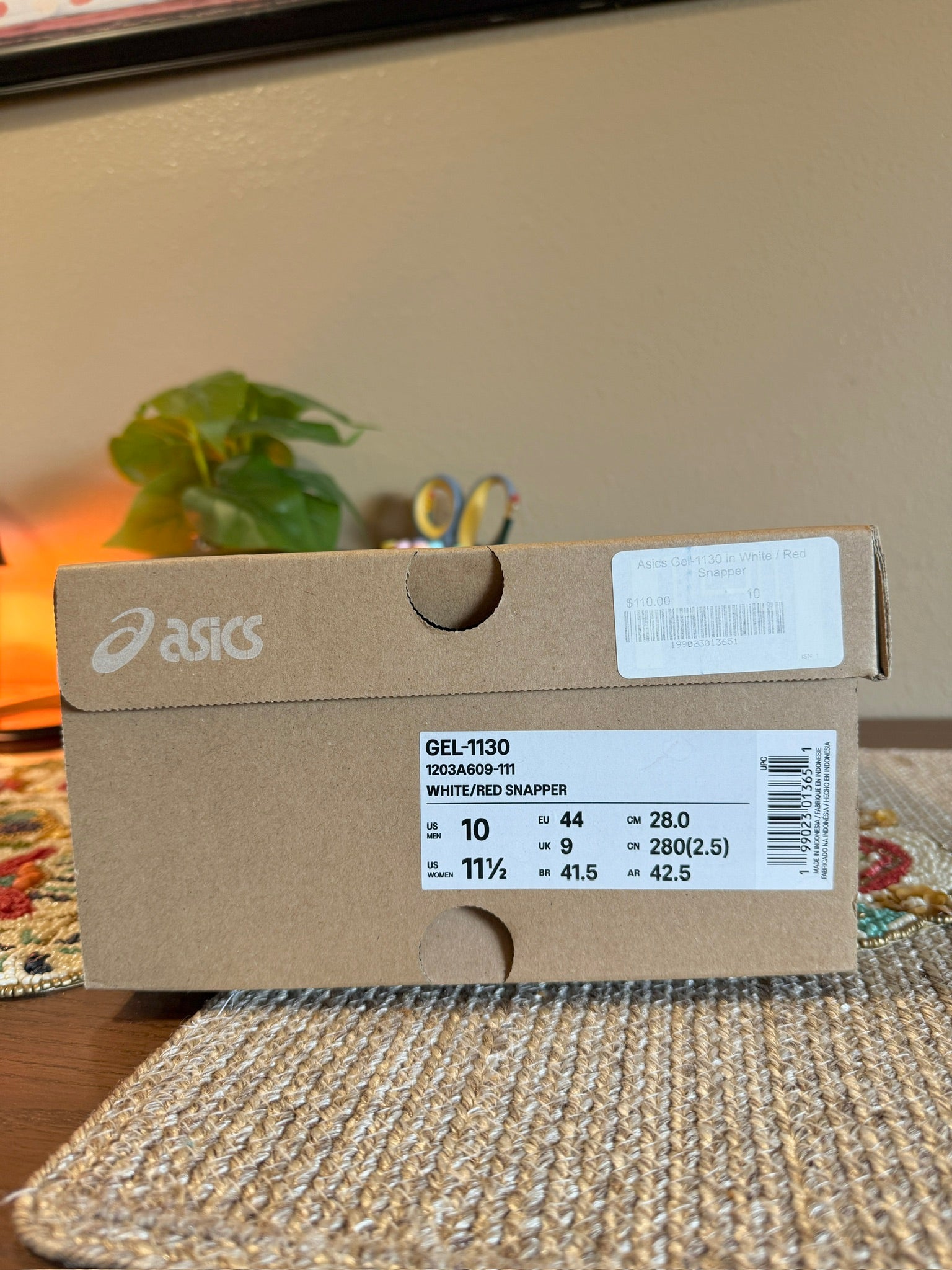 Asics Gel-1130 White Red Snapper Size 10