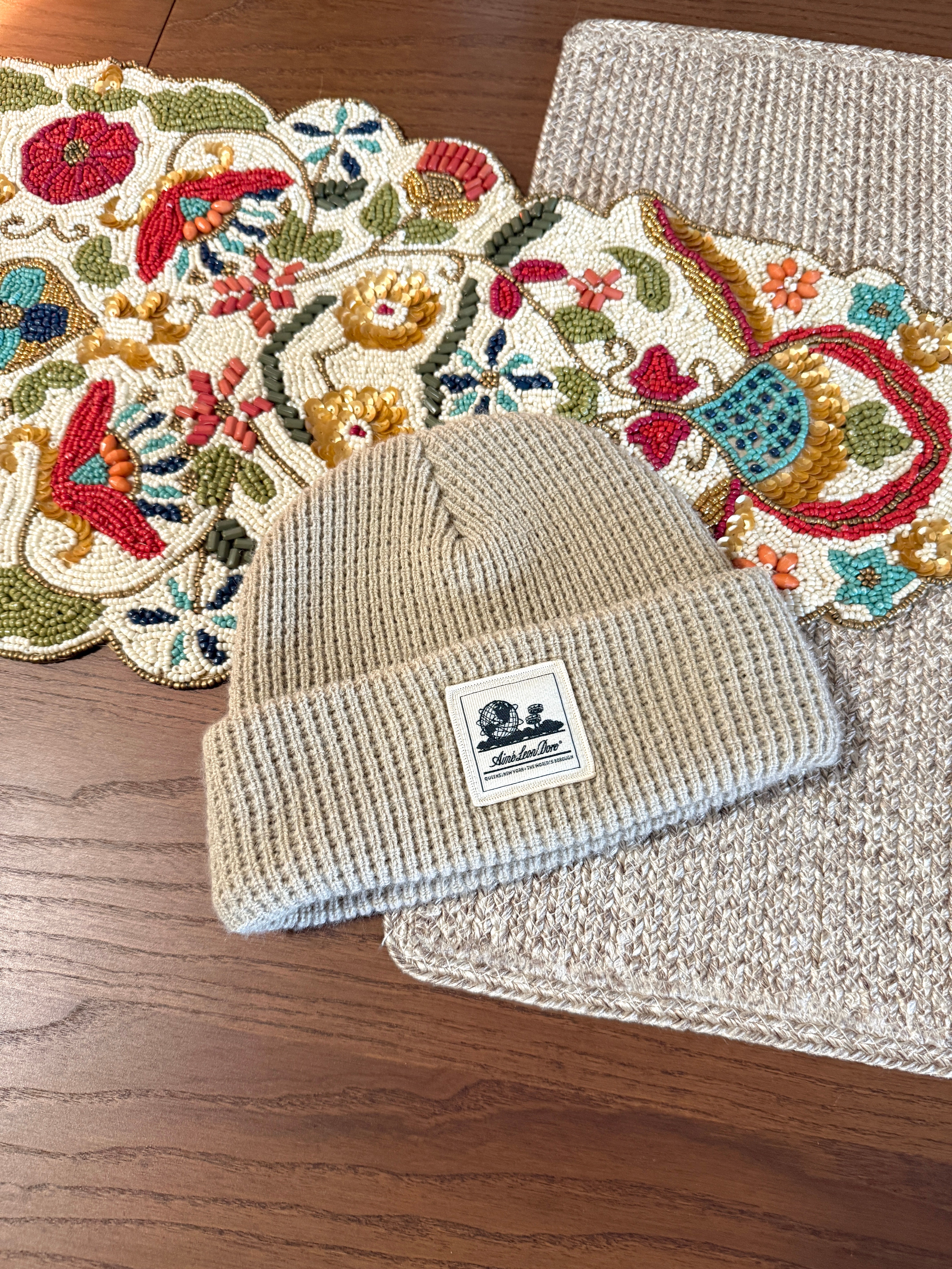 Aime Leon Dore Waffle Knit Unisphere Beanie Stone USED