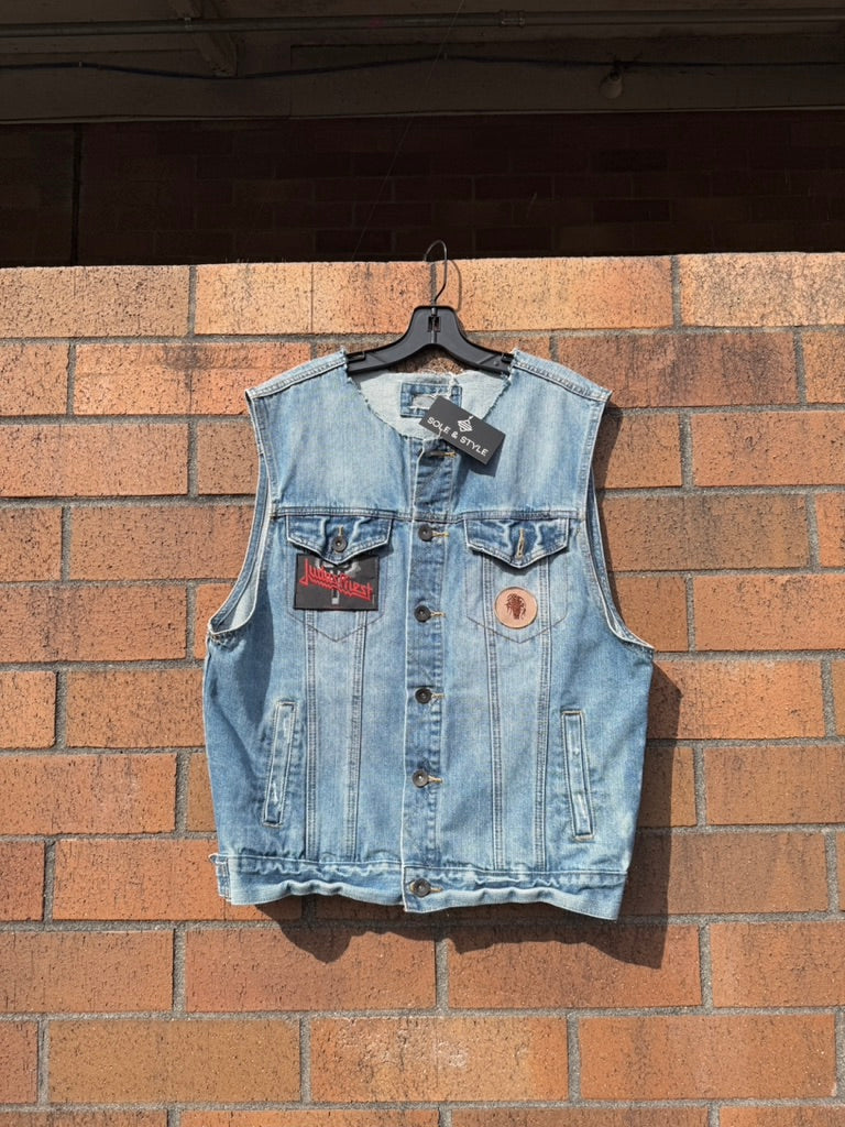 Custom Metalhead Denim Patch Vest Sz L