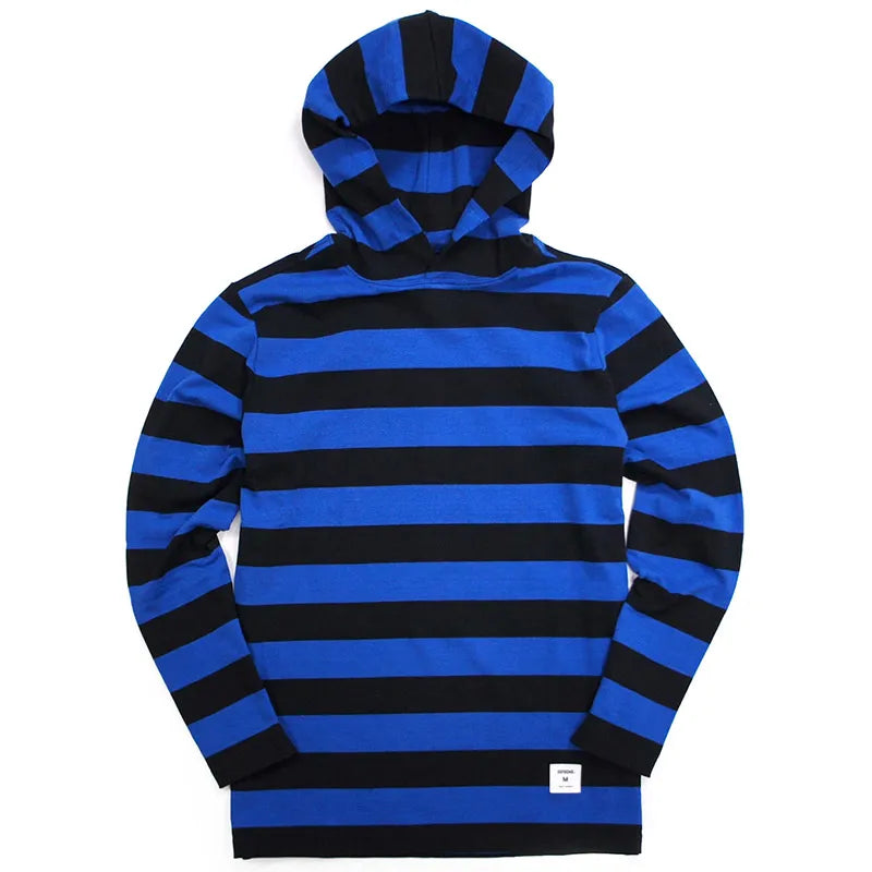 SUPREME HOODED L/S STRIPED TEE BLACK / BLUE FW14 SZ L