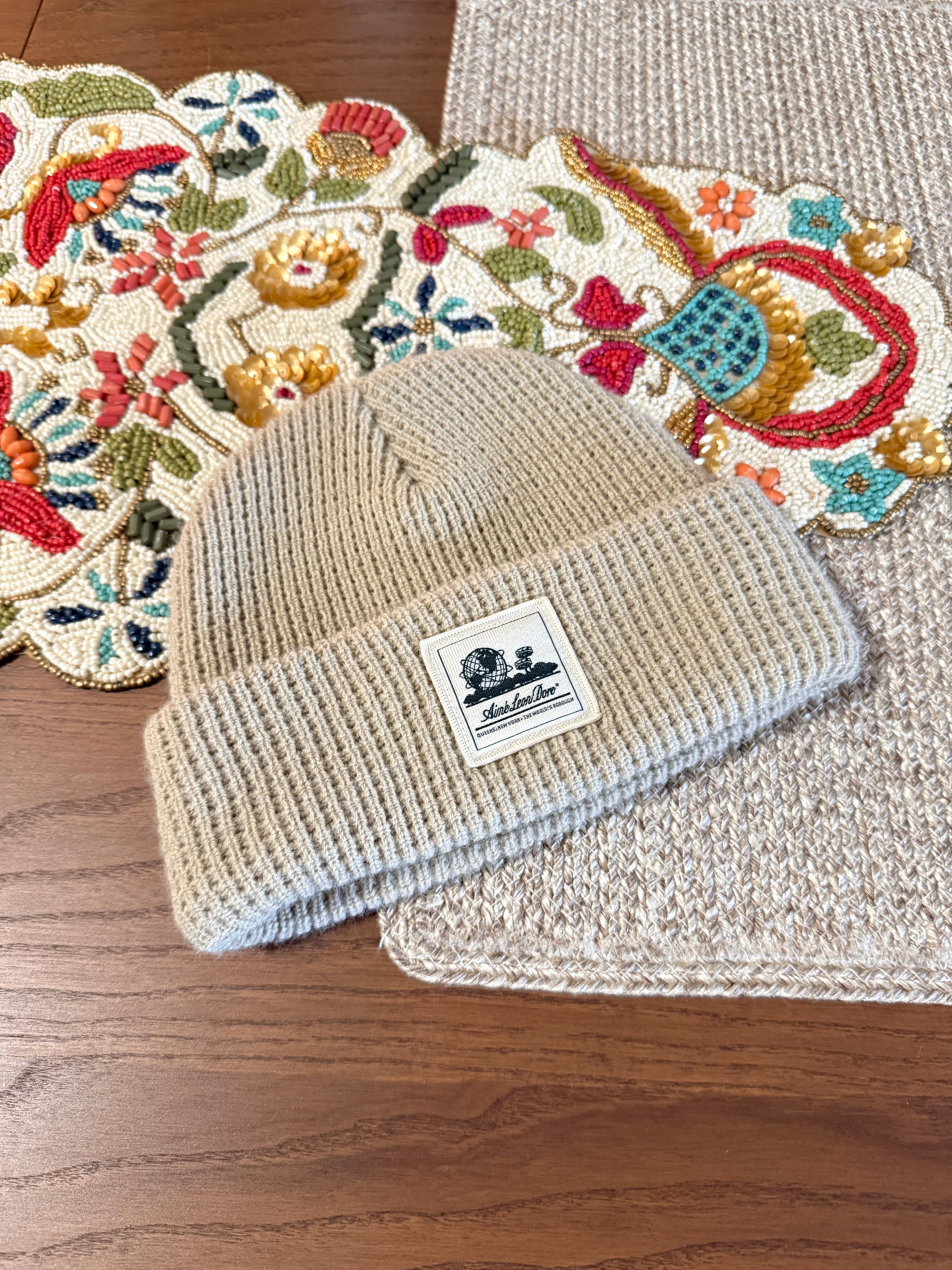 Aime Leon Dore Waffle Knit Unisphere Beanie Stone USED