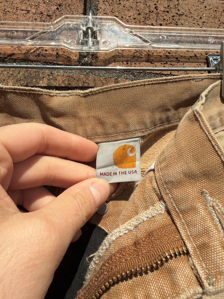 Y2K Carhartt Thrashed + Repaired Tan Double Knees Size 30x28