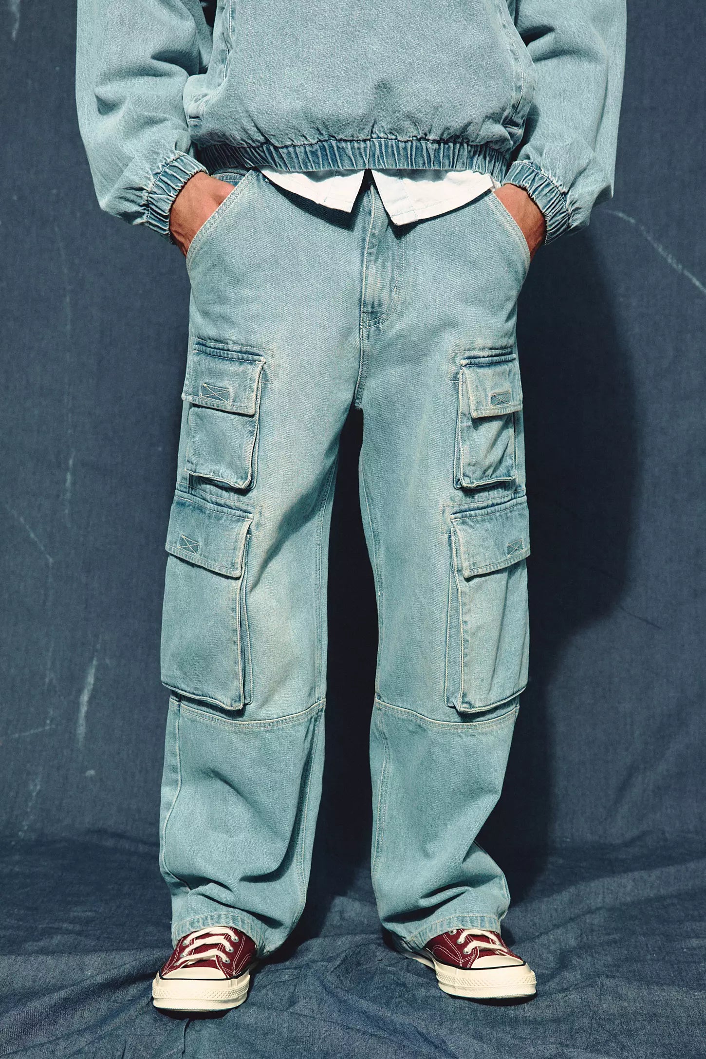 BDG Baggy Skate Quad Cargo Light Wash Denim Jeans Sz 30