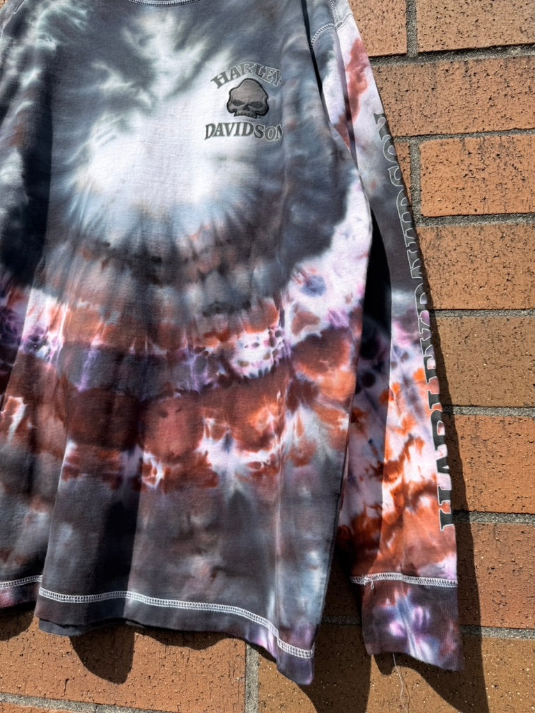 Y2K Harley Davidson Skully Hand Dyed Long Sleeve Tee Size XXL