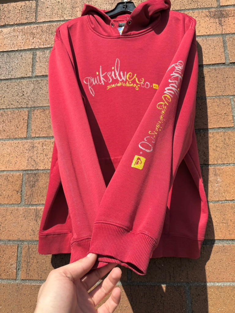 Y2K Quiksilver Red / Yellow Boardriding Hoodie Size M