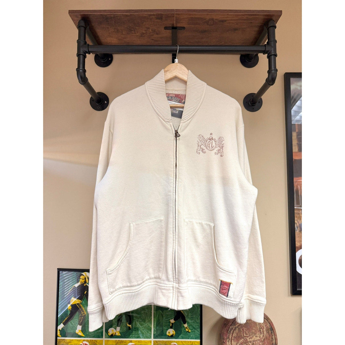 Y2K Ralph Lauren Jeans Co Cream Crest Zip Up Varsity Top