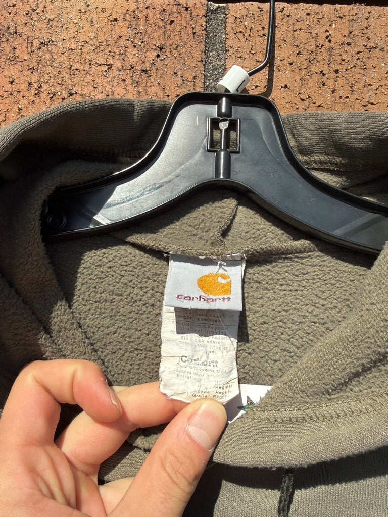Y2K Carhartt Thrashed Olive Green Hoodie Size L
