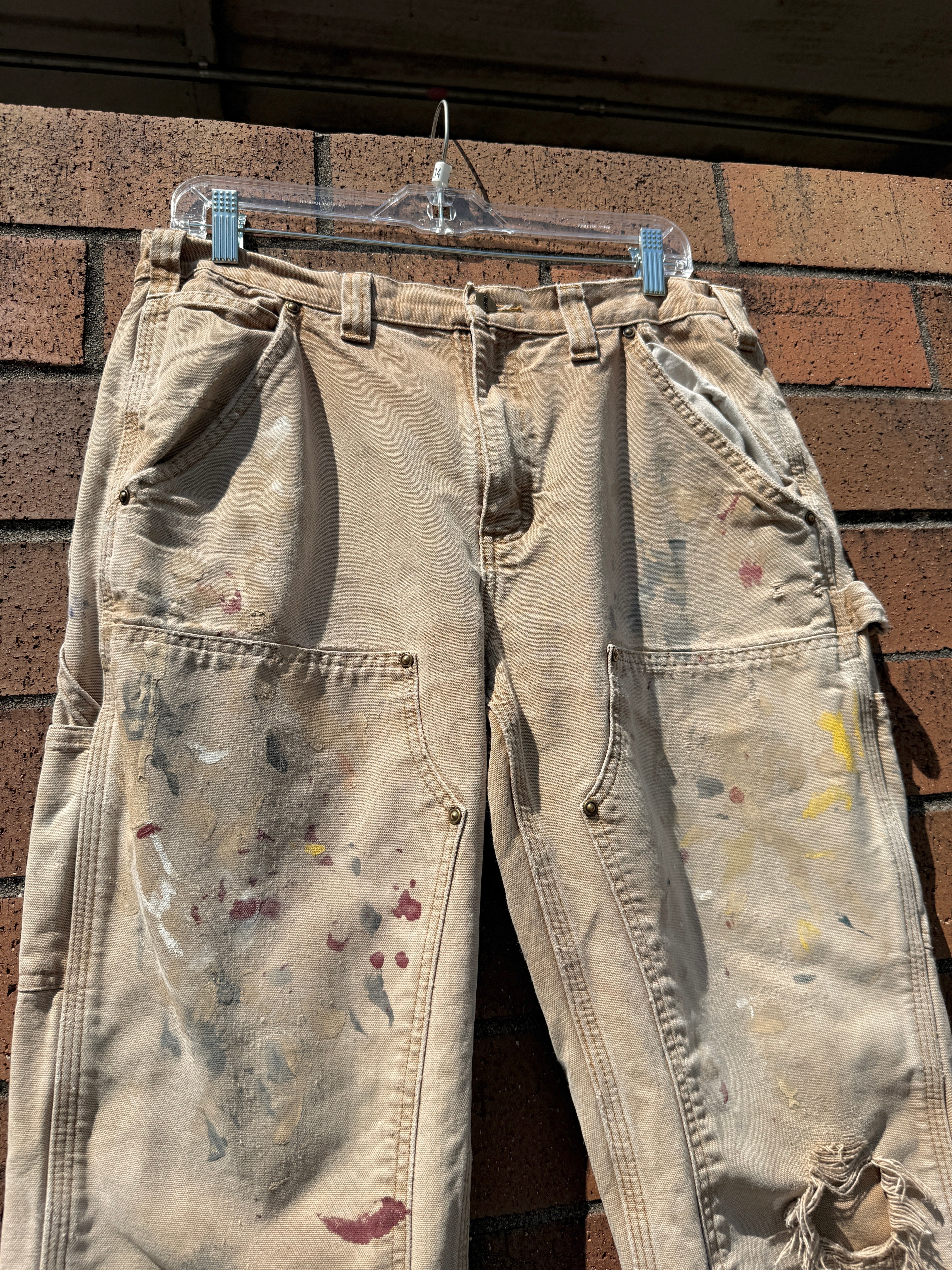 2014 Carhartt Relaxed Fit Tan Thrashed Double Knees Size 34x32