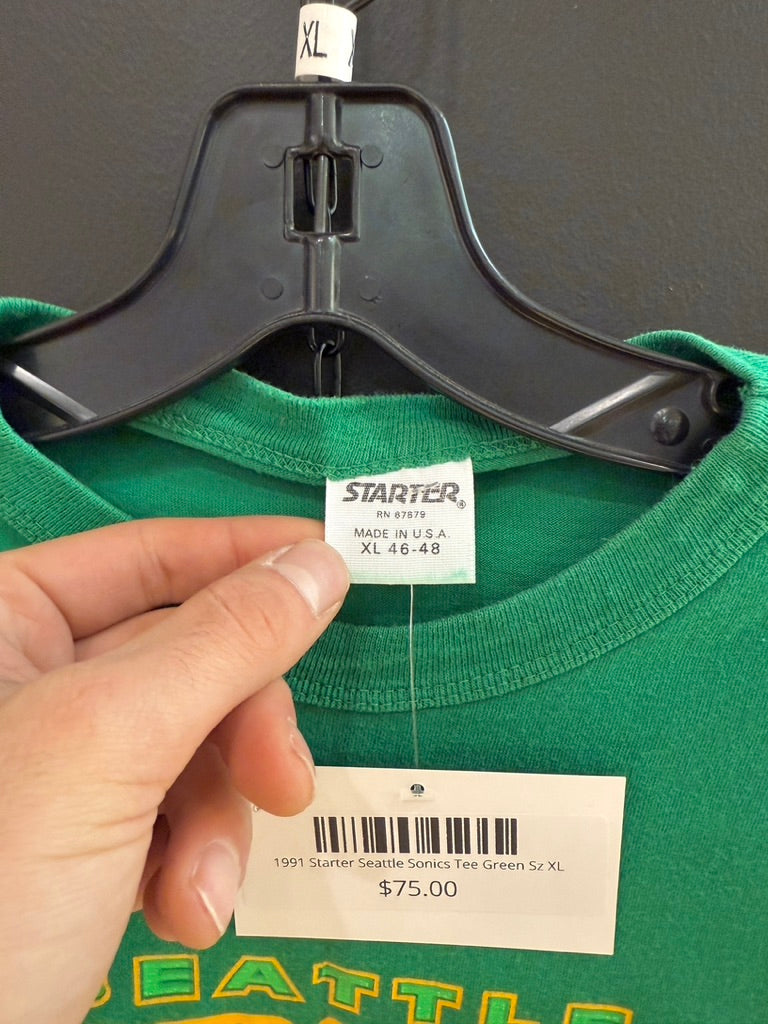 1991 Starter Seattle Sonics Tee Green Sz XL