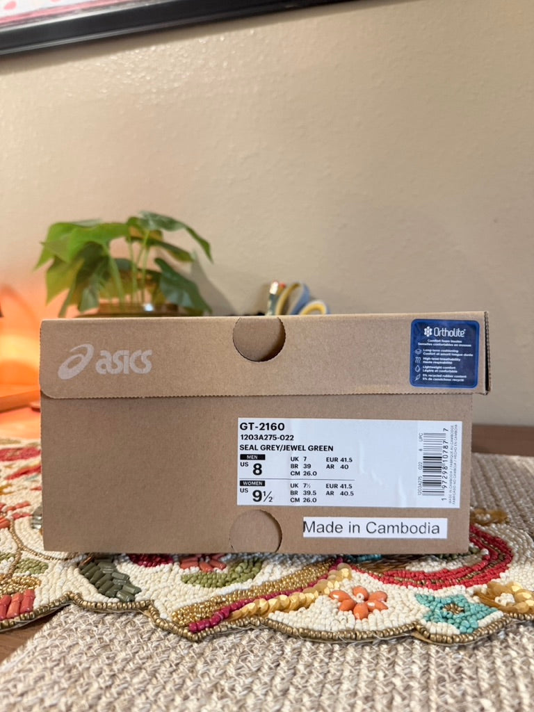 Asics GT-2160 Seal Grey Jewel Green Size 8