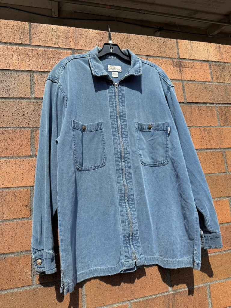90s No Fear Denim Long Sleeve Zip Flannel Size L