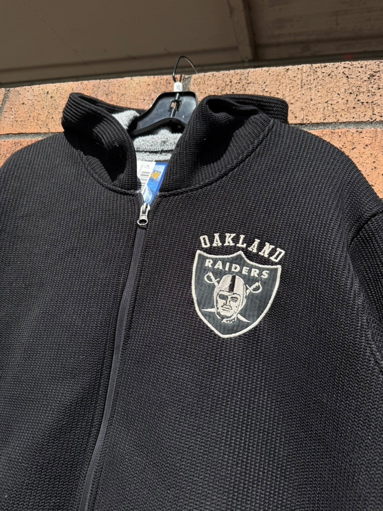 Y2K Oakland Raiders Thermal NFL Zip Up Hoodie Size L