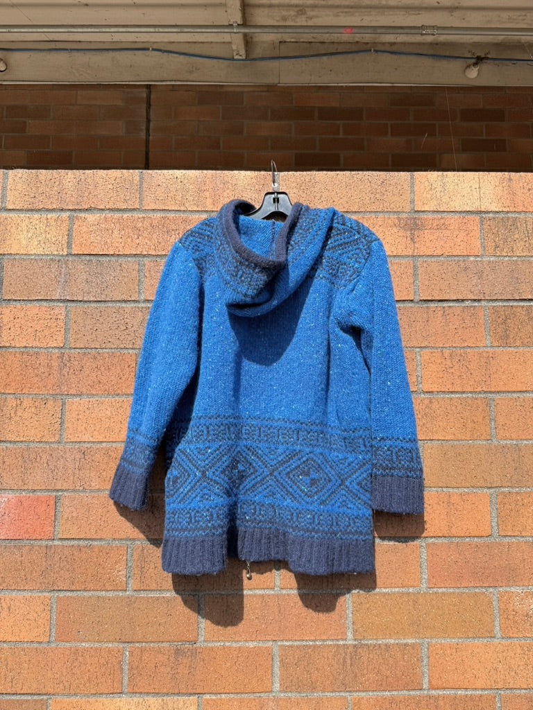 90s Aran Crafts Ireland Blue Hooded Wool Sweater Size XL