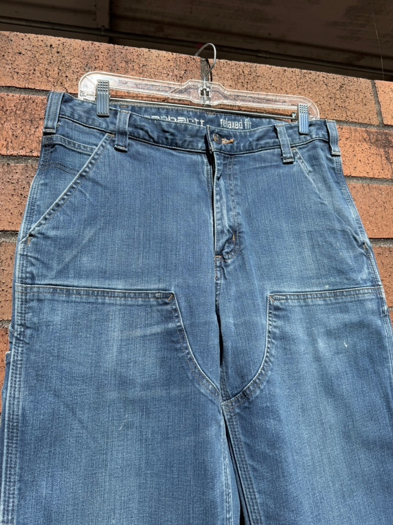 Carhartt Relaxed Fit Medium Wash Denim Double Knees Sz 33x36