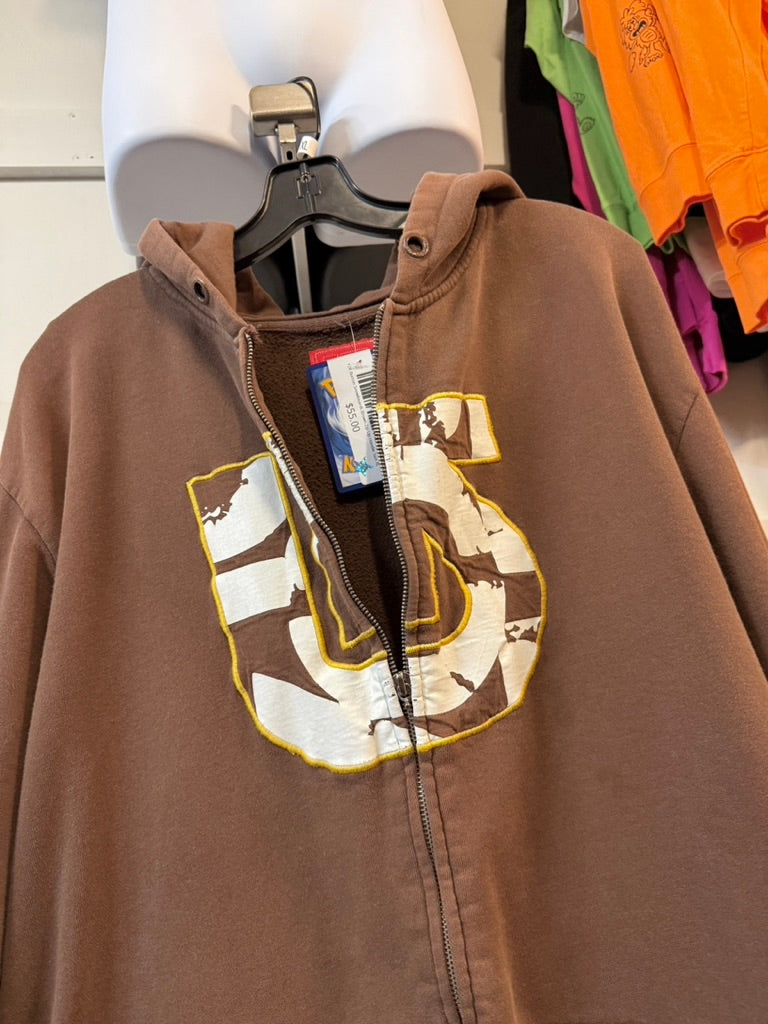 Y2K Burton Snowboards Brown Zip Up Hoodie Size XL