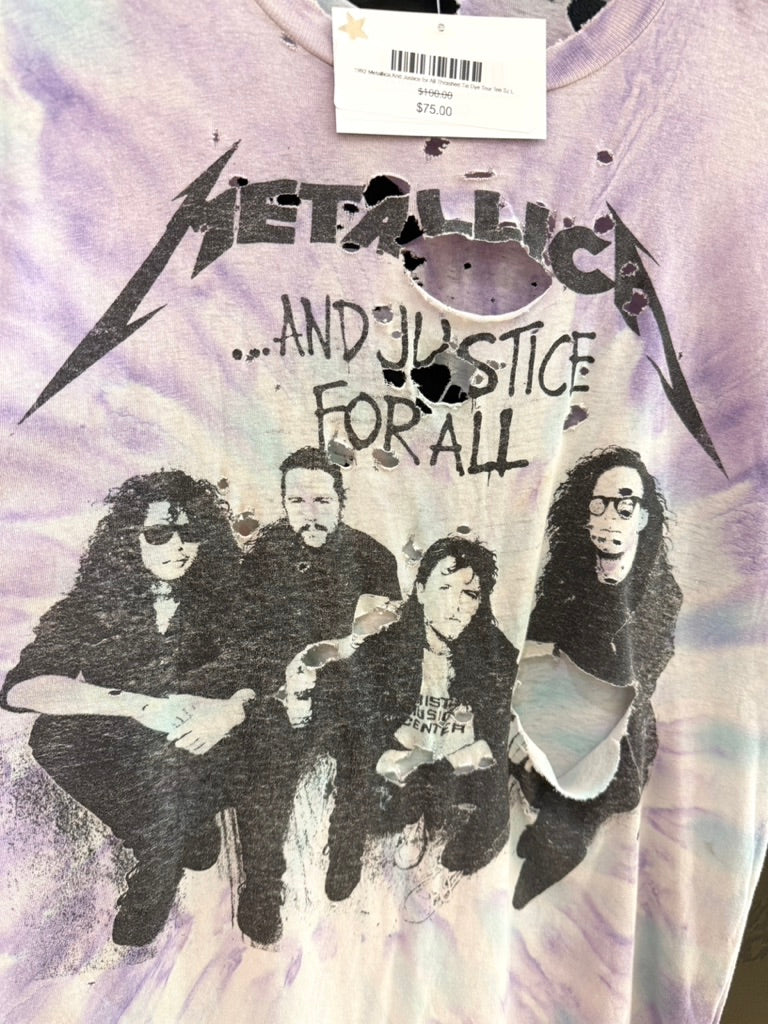 1992 Metallica And Justice for All Thrashed Tie Dye Tour Tee Sz L