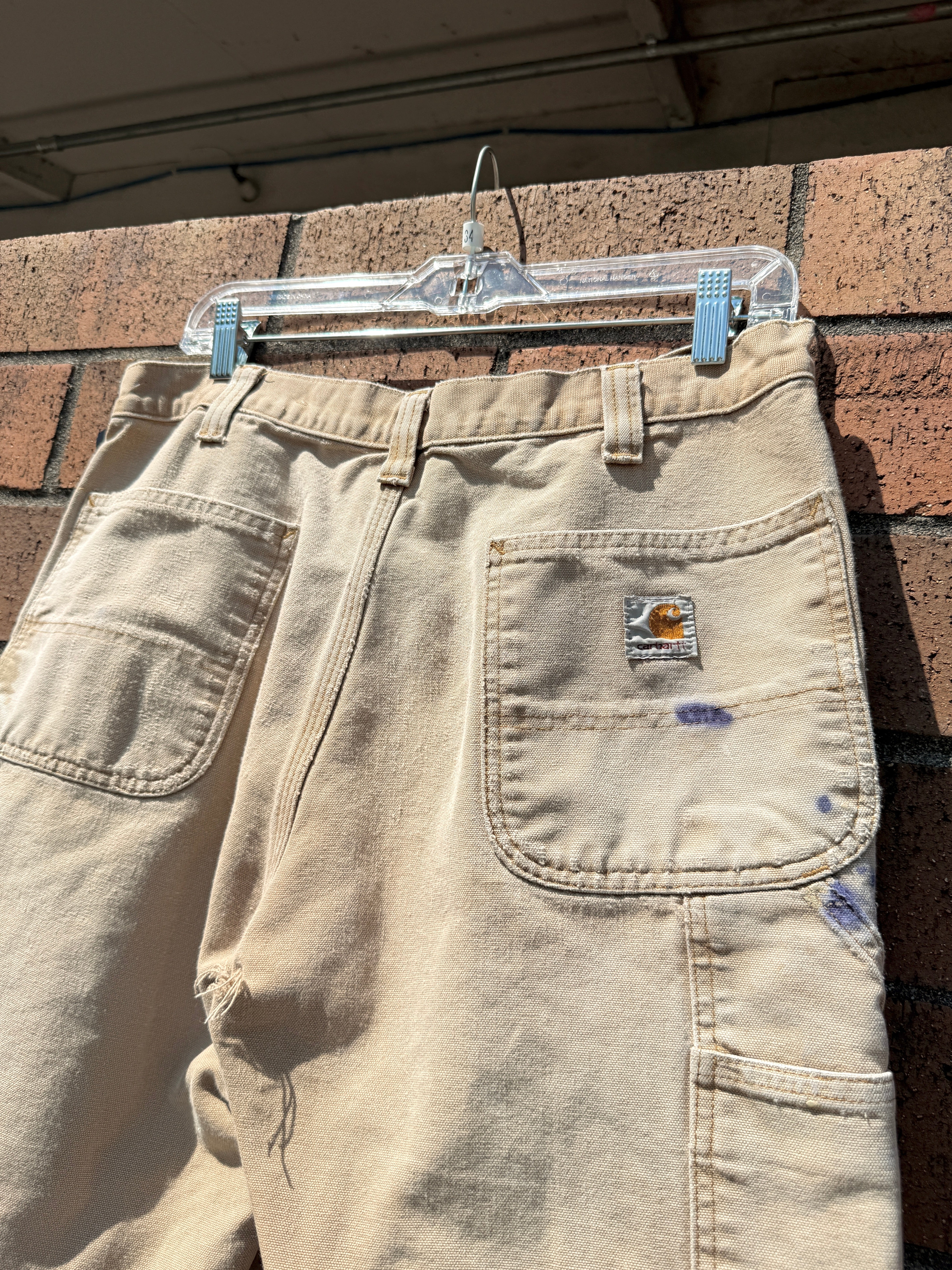 2014 Carhartt Relaxed Fit Tan Thrashed Double Knees Size 34x32
