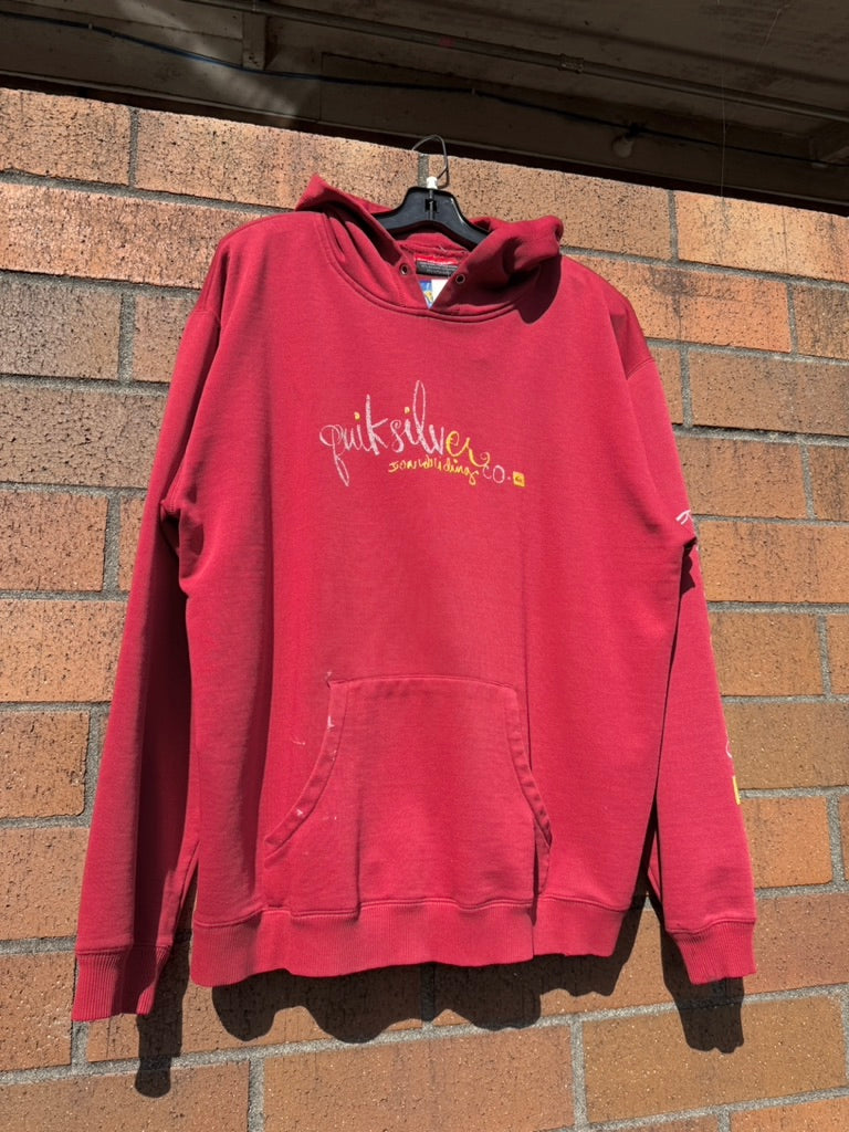 Y2K Quiksilver Red / Yellow Boardriding Hoodie Size M