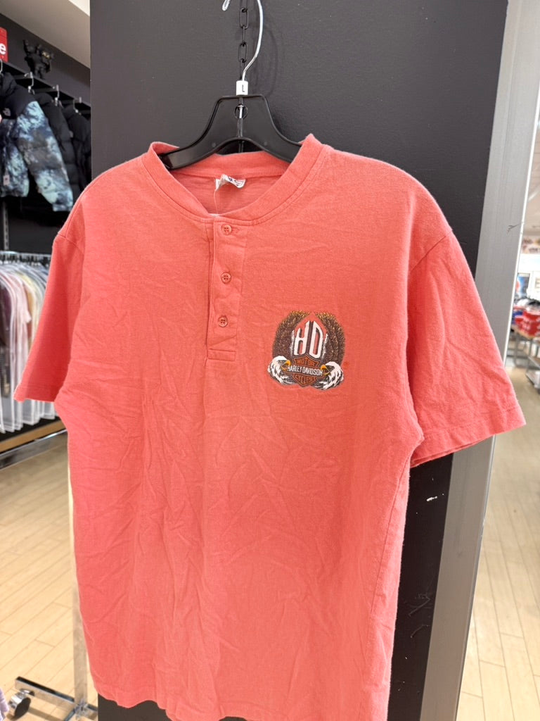1983 Harley Davidson Downtown Seattle Pink S/S Henley Sz L