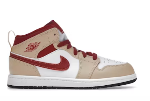 Jordan 1 Mid Light Curry Cardinal (PS) (SIZE 3Y)