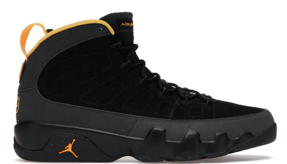 Jordan 9 Retro Dark Charcoal University Gold (SIZE 12 USED)